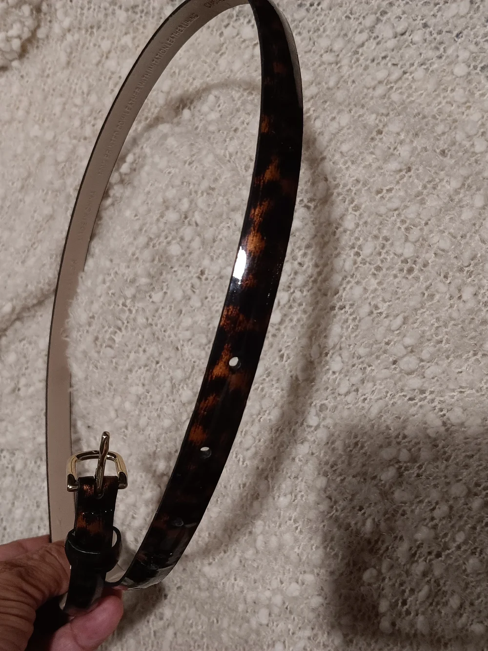 Ann Taylor Leopard-Pattern Slim Belt with Gold Buckle